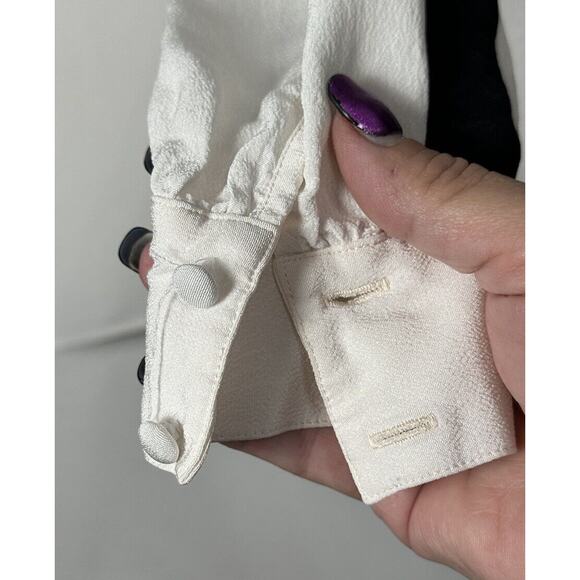 Vintage Francesca of Damon Women’s White Black Trim Top Long Sleeve Rayon Size 8 - Picture 4 of 4